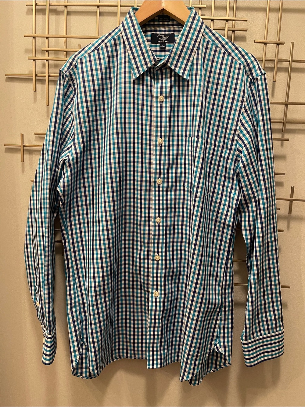 J. Crew Teal, Navy & White Checked Dress Shirt